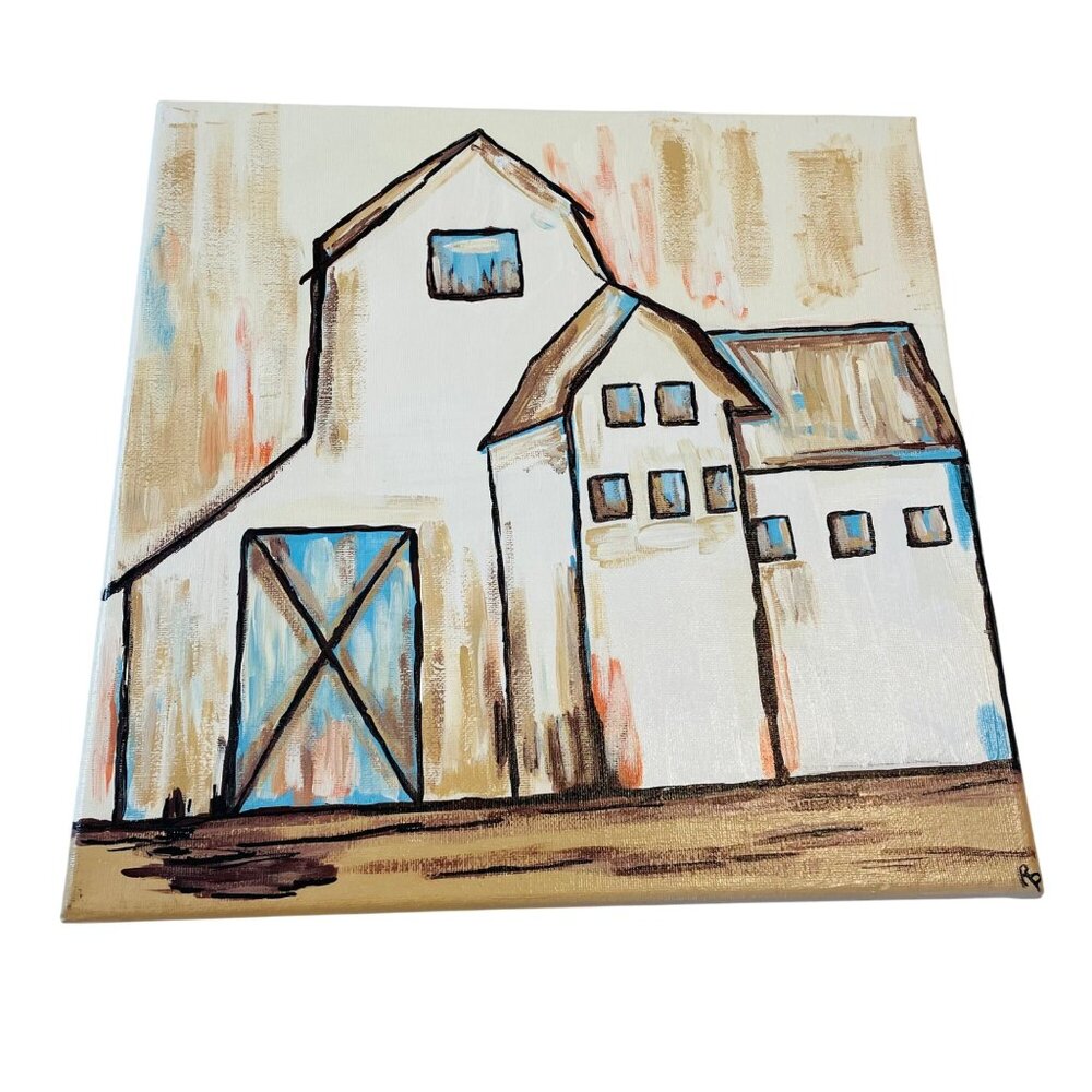 Rustic Barn Canvas Art Painting Signed By RP Artist 12" X 12" Farmhouse Decor